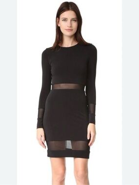 Alice + Olivia Black Long-Sleeve Mesh Inset Bodycon Dress 0649